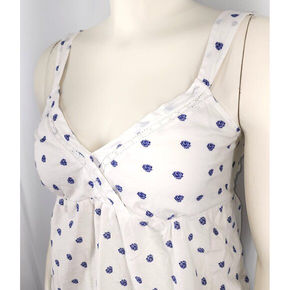 Women's Faded Glory Tank Top Blouse Shirt Medium Organic Cotton White Blue Boho - Picture 3 of 6